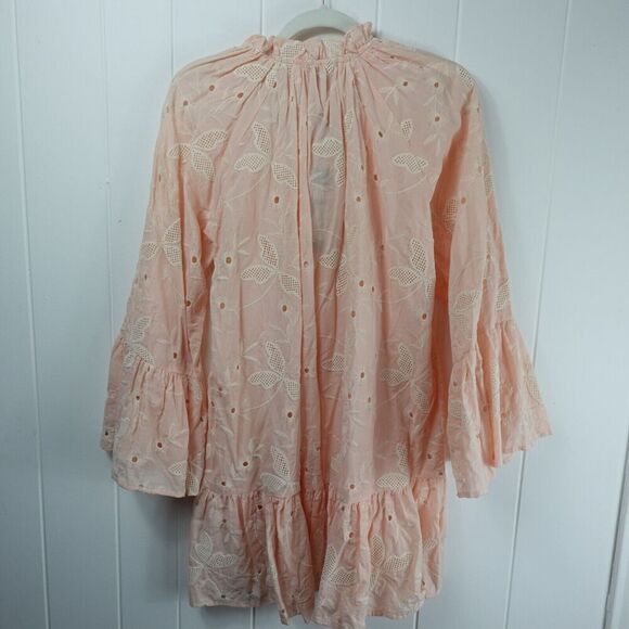 Beulah Style Womens Embroidered Eyelet Peach Mini Dress Small - Picture 9 of 13